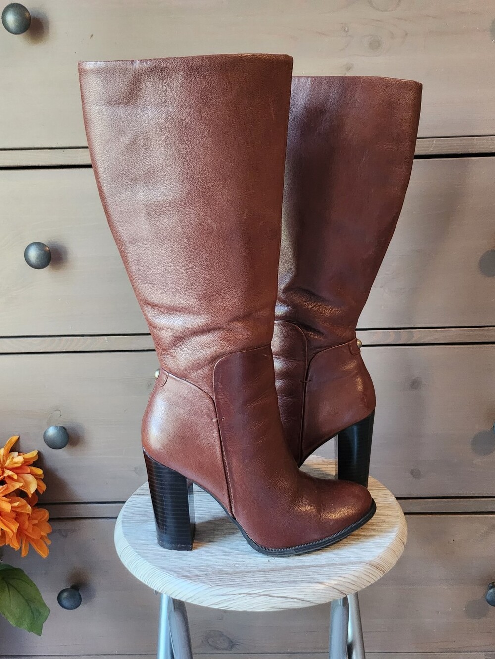 Liz & Co Cognac Leather Knee High Boots
